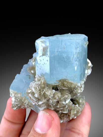Natural Blue Color Aquamarine Crystals with Star Mica, Aquamarine Specimen, Aquamarine from Chumar Bakhoor Mine Gilgit Pakistan - 161 gram