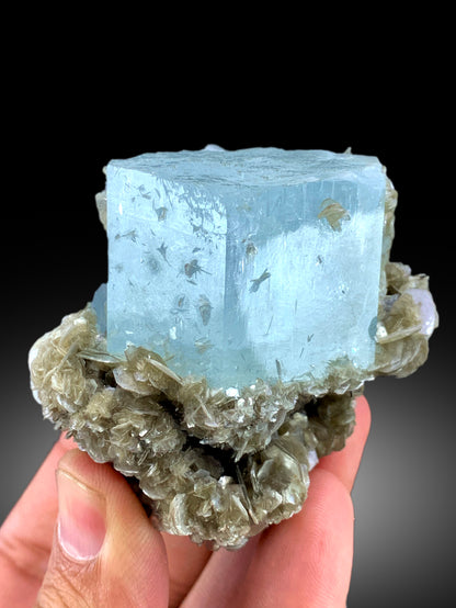 Natural Blue Color Aquamarine Crystals with Star Mica, Aquamarine Specimen, Aquamarine from Chumar Bakhoor Mine Gilgit Pakistan - 161 gram