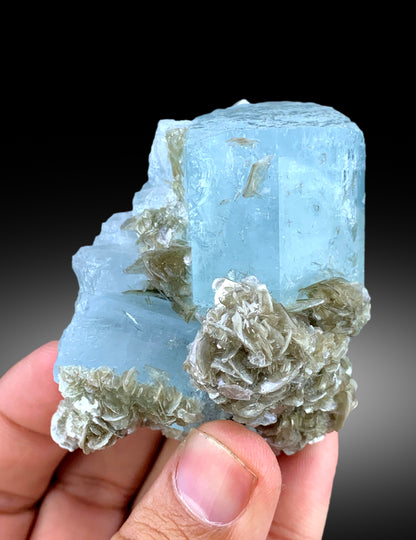 Natural Blue Color Aquamarine Crystals with Star Mica, Aquamarine Specimen, Aquamarine from Chumar Bakhoor Mine Gilgit Pakistan - 161 gram