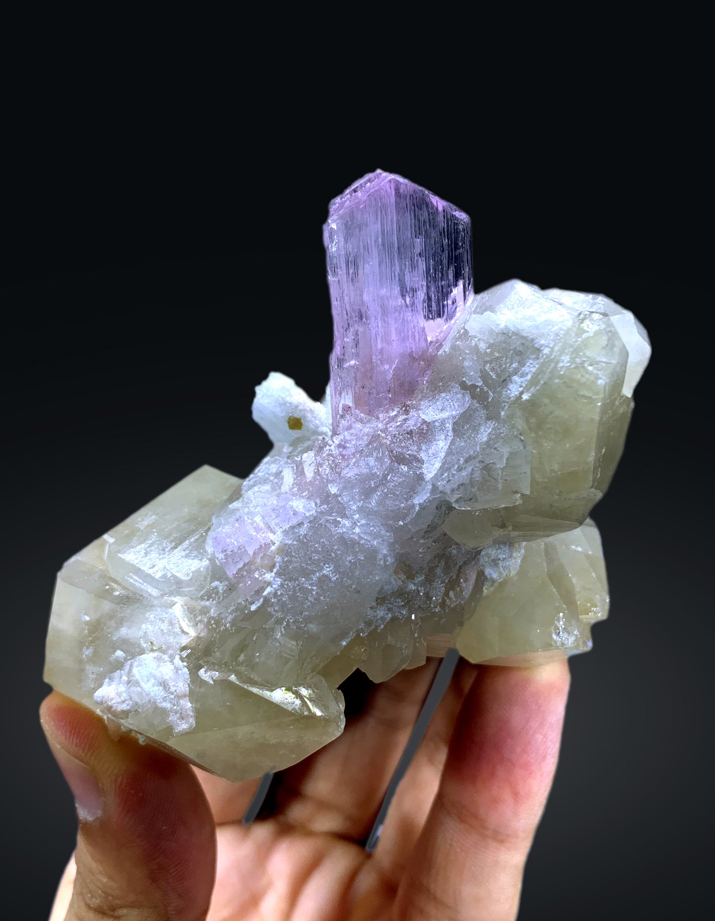 Pink Kunzite with Microlite on Quartz from Afghanistan - 214 gram