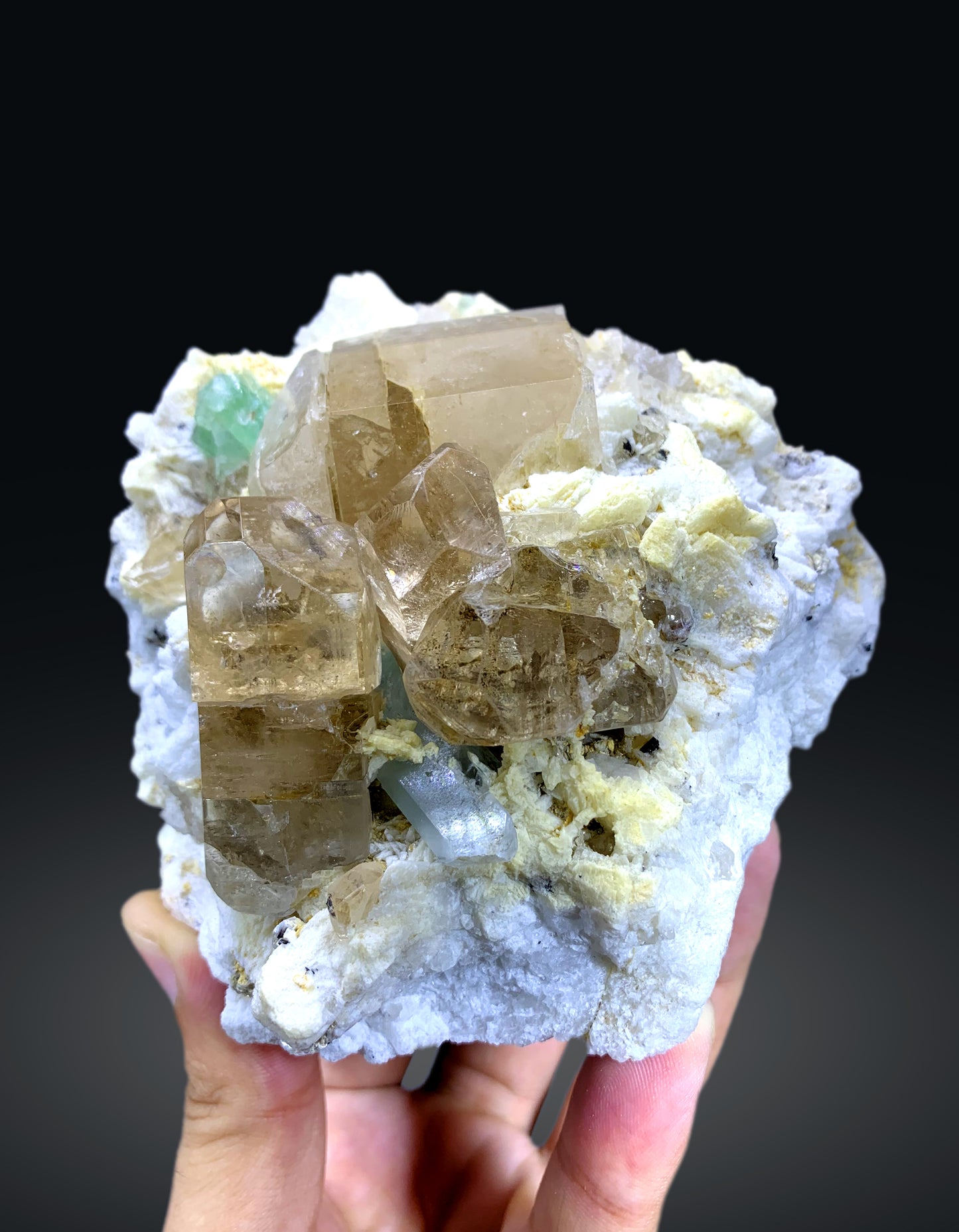 Topaz Crystals with Aquamarine and Green Fluorite on Matrix from Pakistan - 916 gram