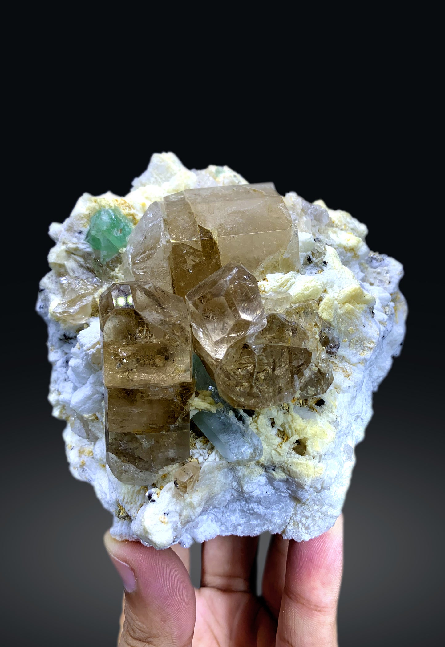 Topaz Crystals with Aquamarine and Green Fluorite on Matrix from Pakistan - 916 gram