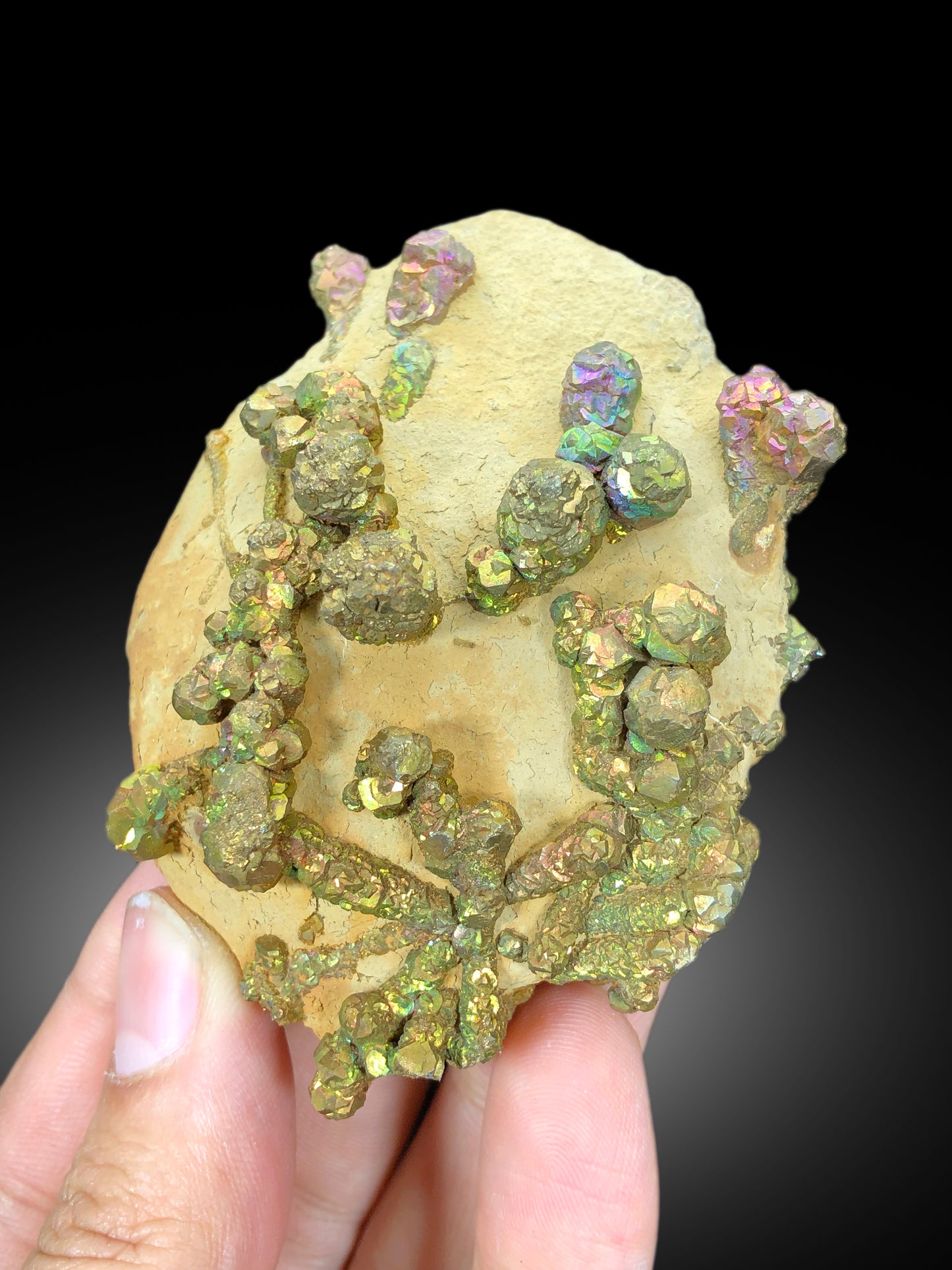 Natural Rainbow Color Pyrite on Yellow Limonite, Pyrite Crystals, Raw Mineral, Pyrite Specimen - 206 gram