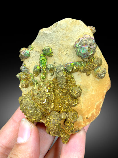 Natural Rainbow Color Pyrite on Yellow Limonite, Pyrite Crystals, Raw Mineral, Pyrite Specimen - 206 gram