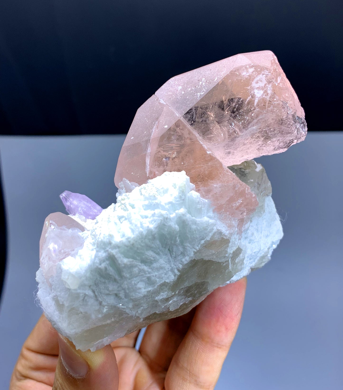Pink Morganite with Kunzite on Quartz from Afghanistan - 220 grams