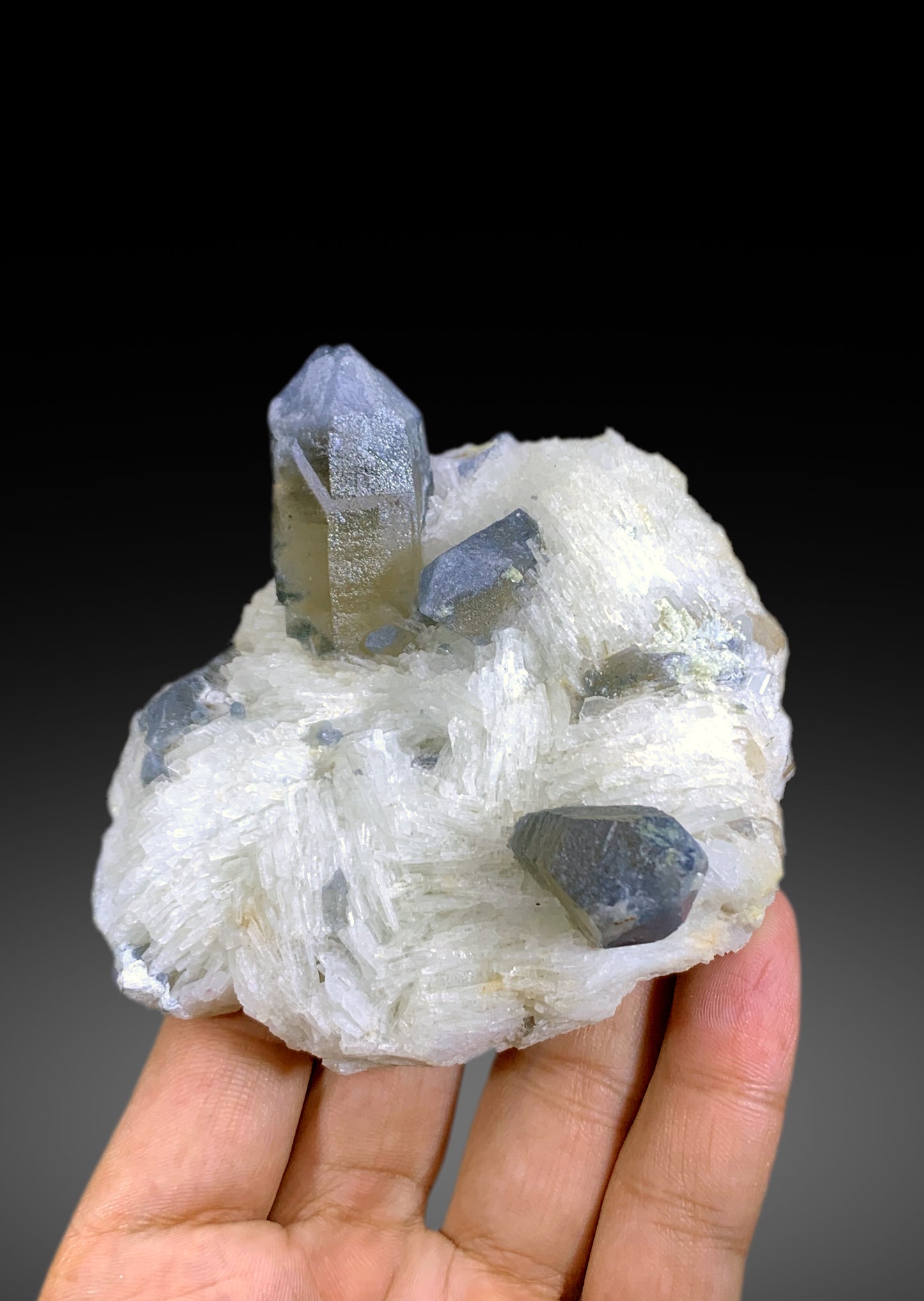 Blue Quartz Crystals on Cleavelandite Albite from Afghanistan - 328 gram