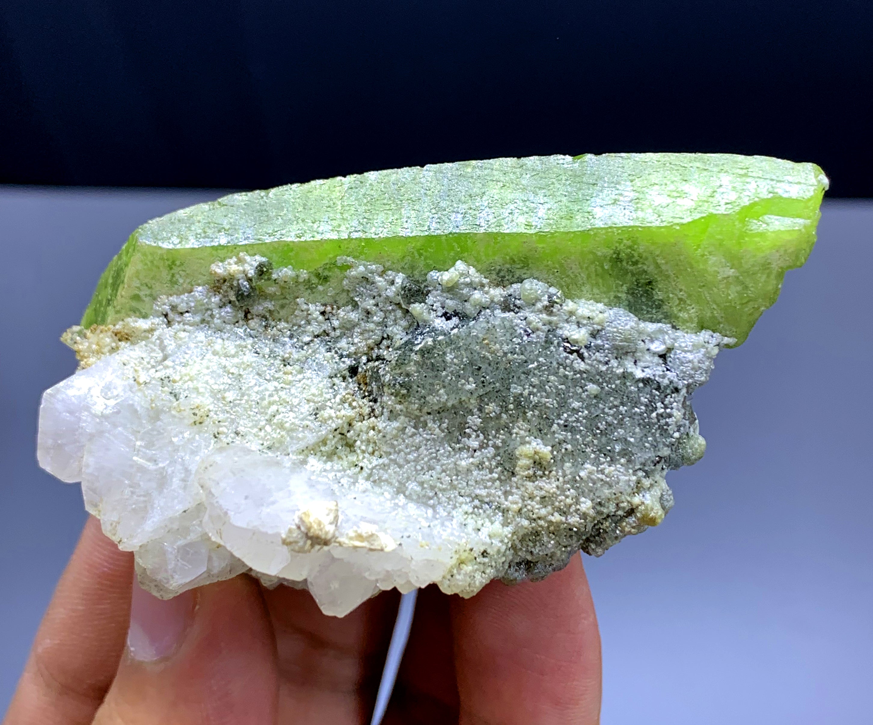 Green Sphene Titanite on Calcite from Skardu Pakistan - 68 gram