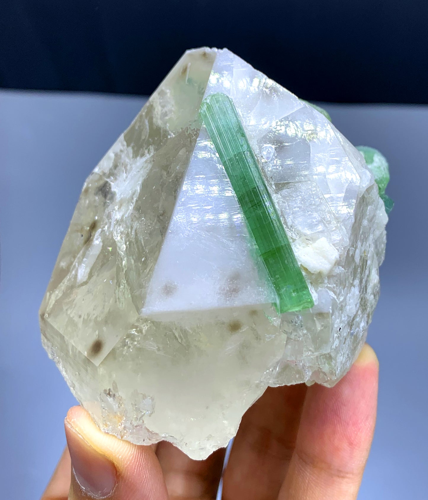 Natural Green Color Tourmaline Crystals on Quartz from Afghanistan - 337 gram