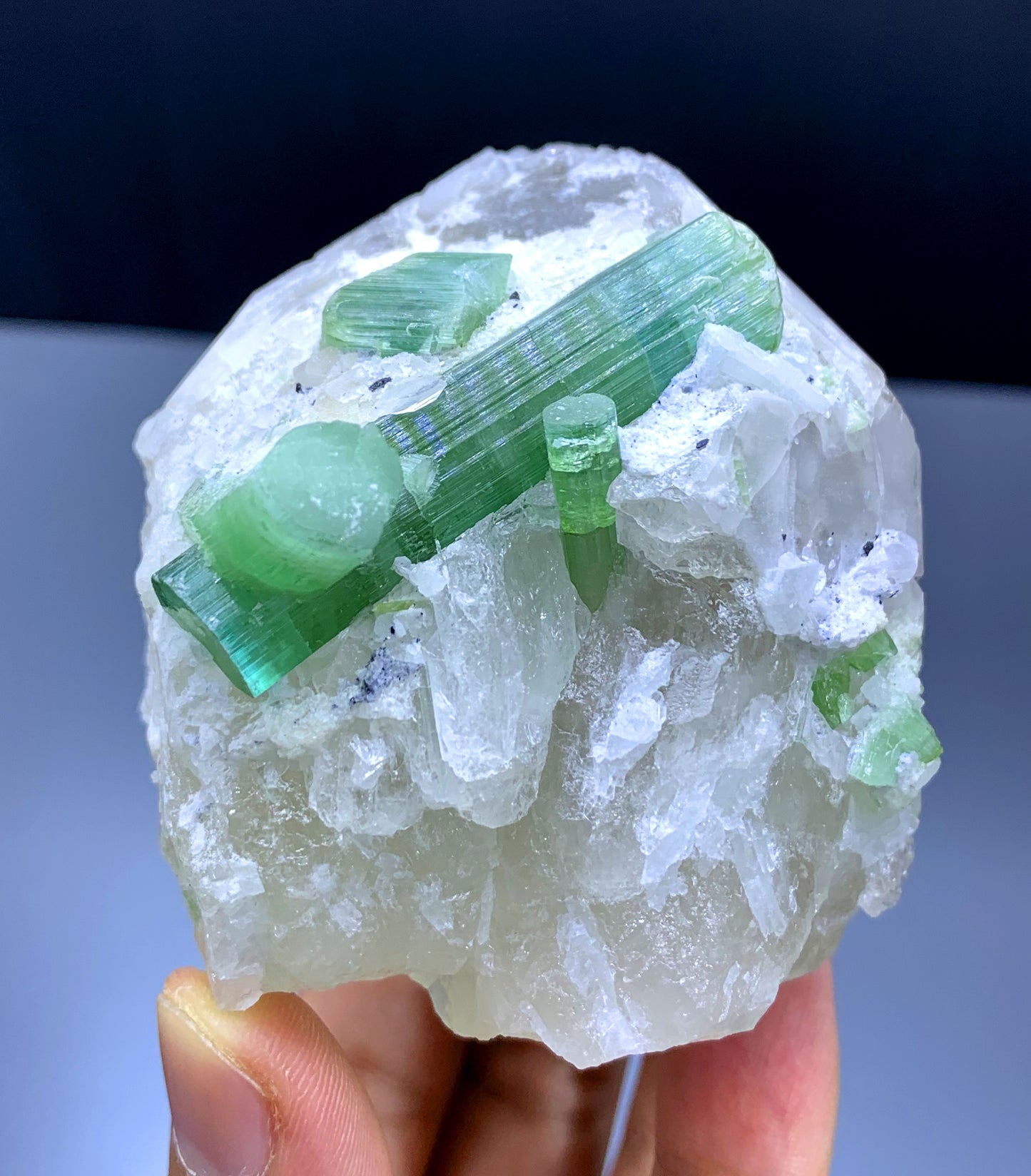 Natural Green Color Tourmaline Crystals on Quartz from Afghanistan - 337 gram