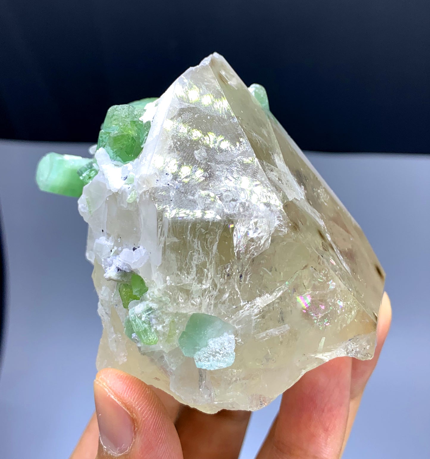 Natural Green Color Tourmaline Crystals on Quartz from Afghanistan - 337 gram