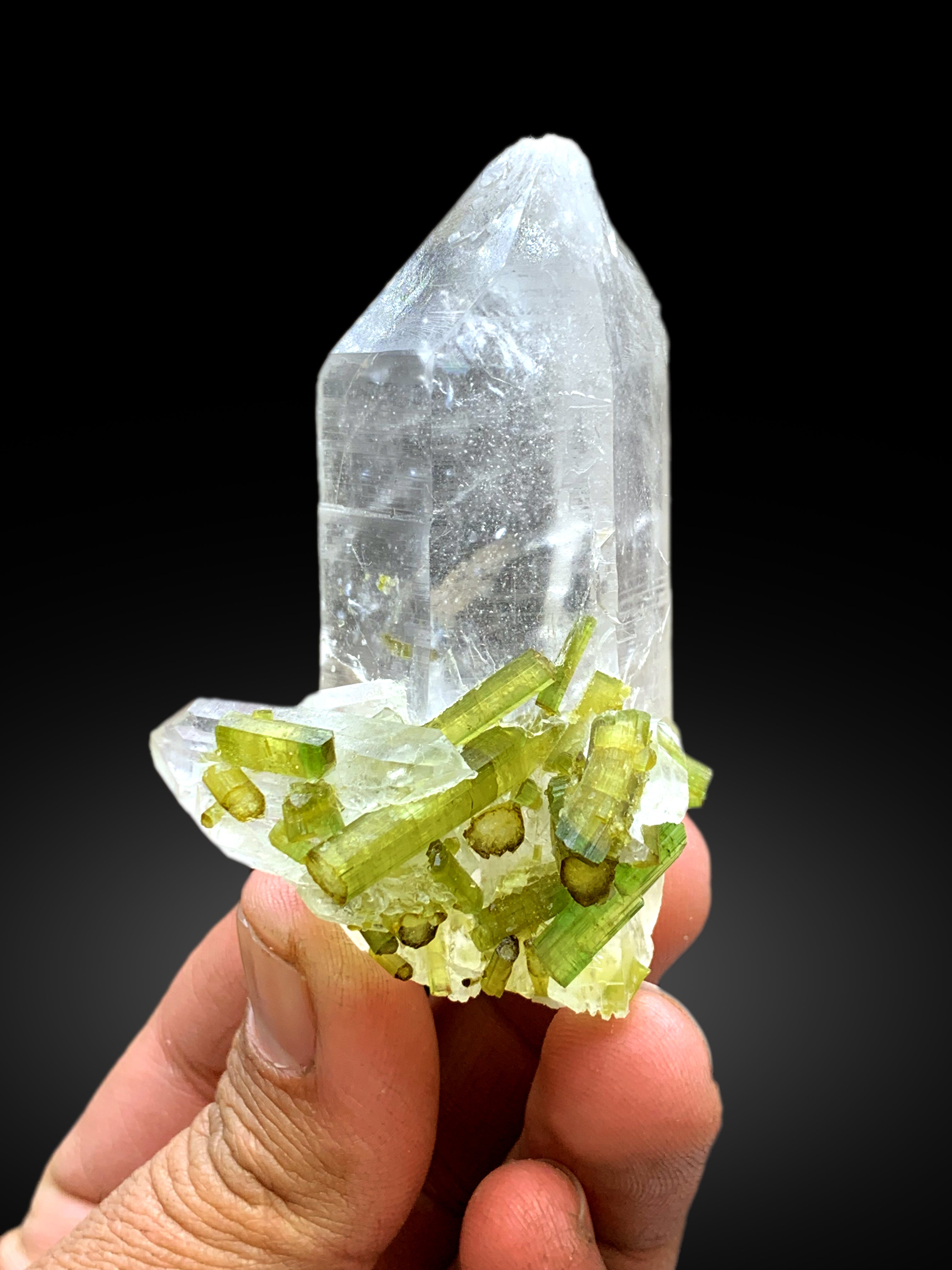 Lush Green Tourmaline Crystals on Quartz from Chapu Mine Skardu, Pakistan - 119 gram