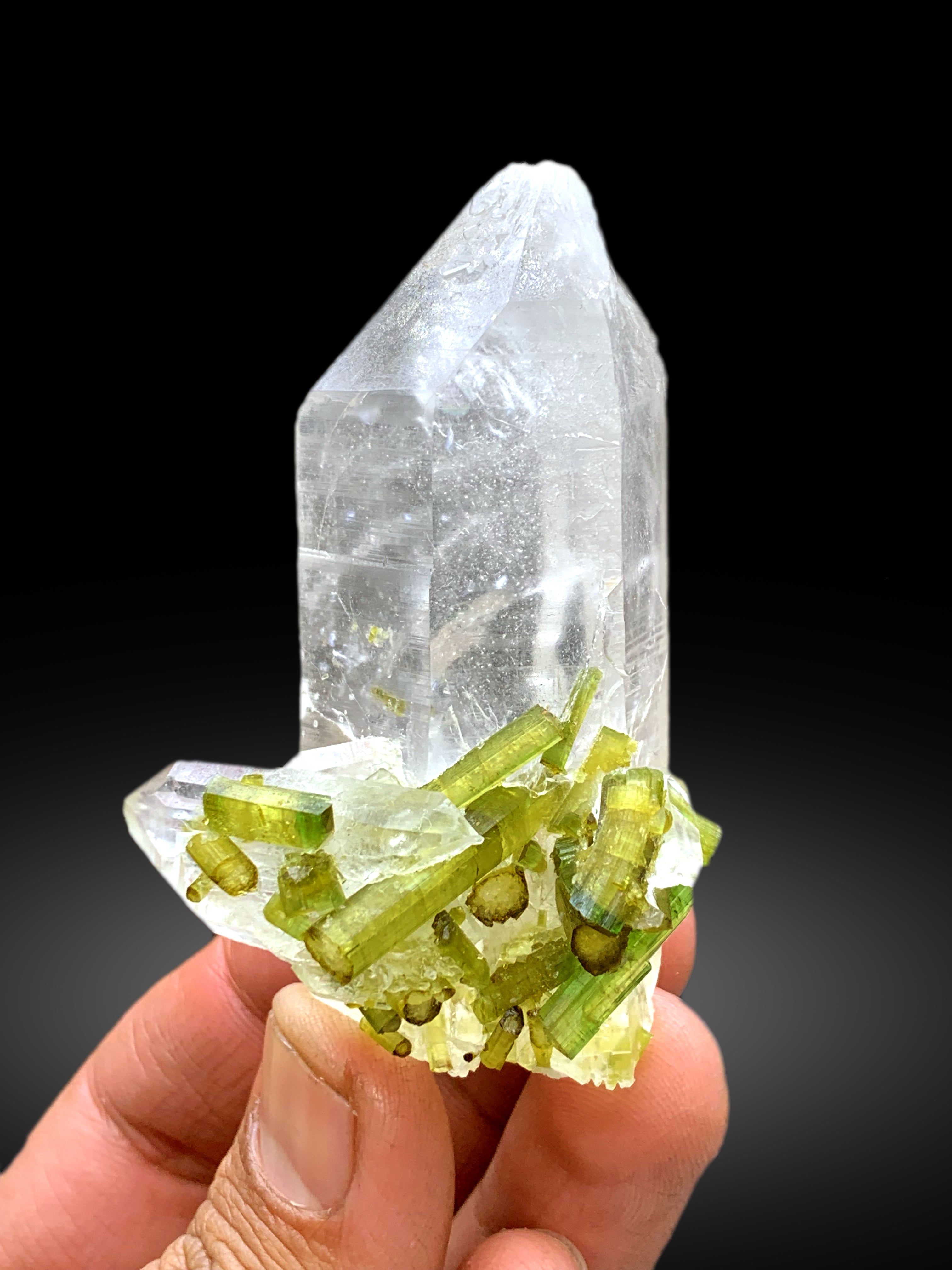 Lush Green Tourmaline Crystals on Quartz from Chapu Mine Skardu, Pakistan - 119 gram