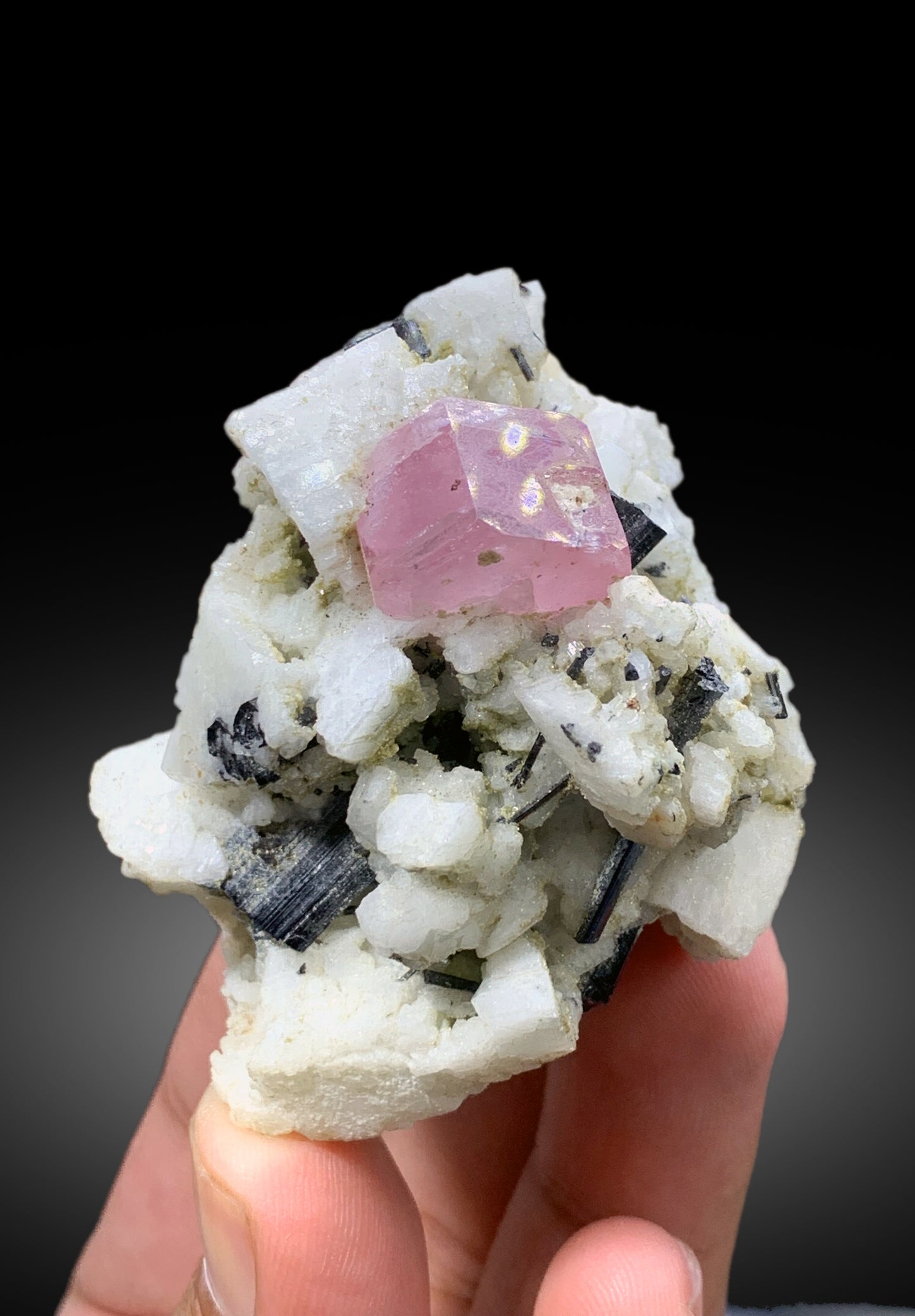 Natural Pink Color Apatite with Black Tourmalines and Feldspar from Skardu Pakistan - 92 gram