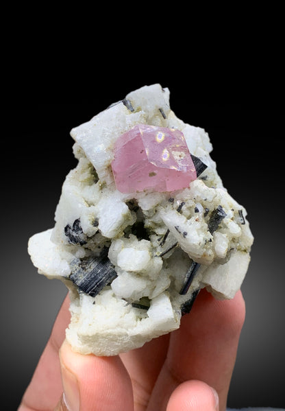 Natural Pink Color Apatite with Black Tourmalines and Feldspar from Skardu Pakistan - 92 gram