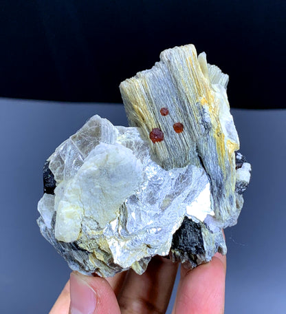 Red Spessartine Garnet Crystals Perched on Star Mica from Pakistan - 330 gram