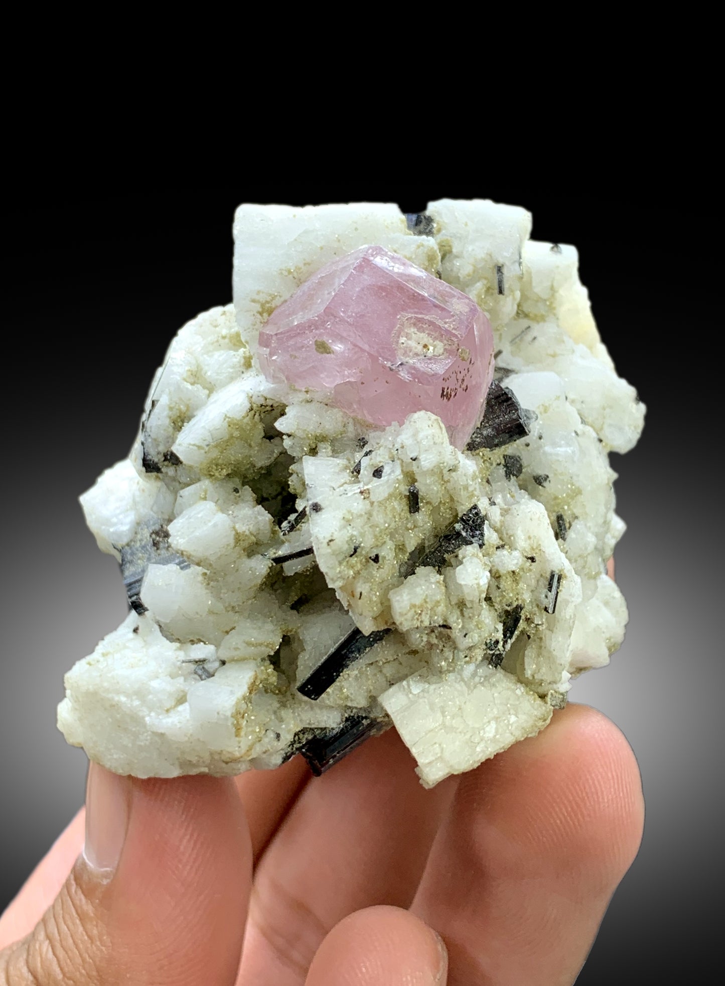 Natural Pink Color Apatite with Black Tourmalines and Feldspar from Skardu Pakistan - 92 gram