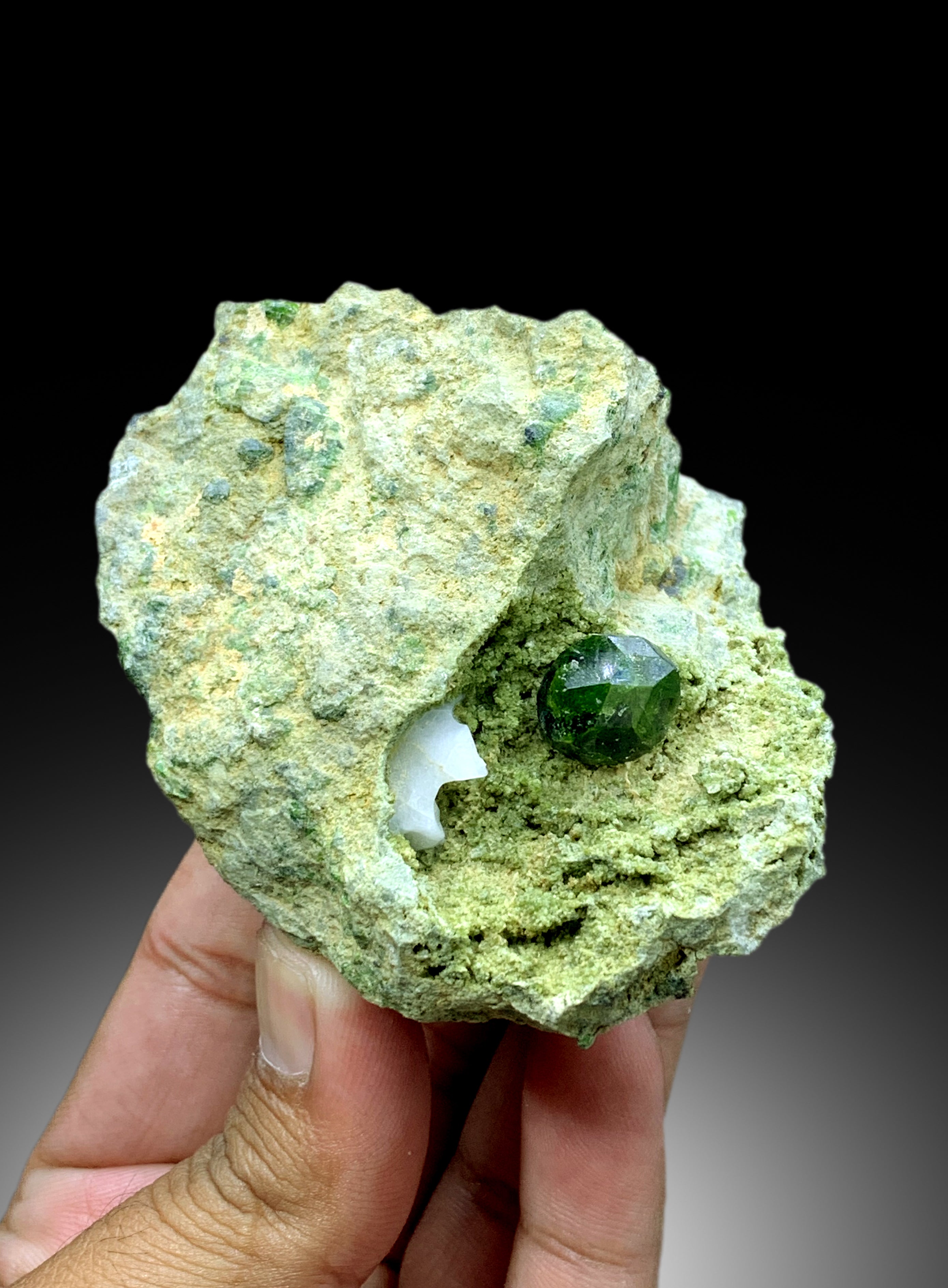 Lush Green Demantoid Garnet Crystal on Matrix, Garnet Specimen, Fine Mineral, Demantoid Garnet Stone - 297 gram