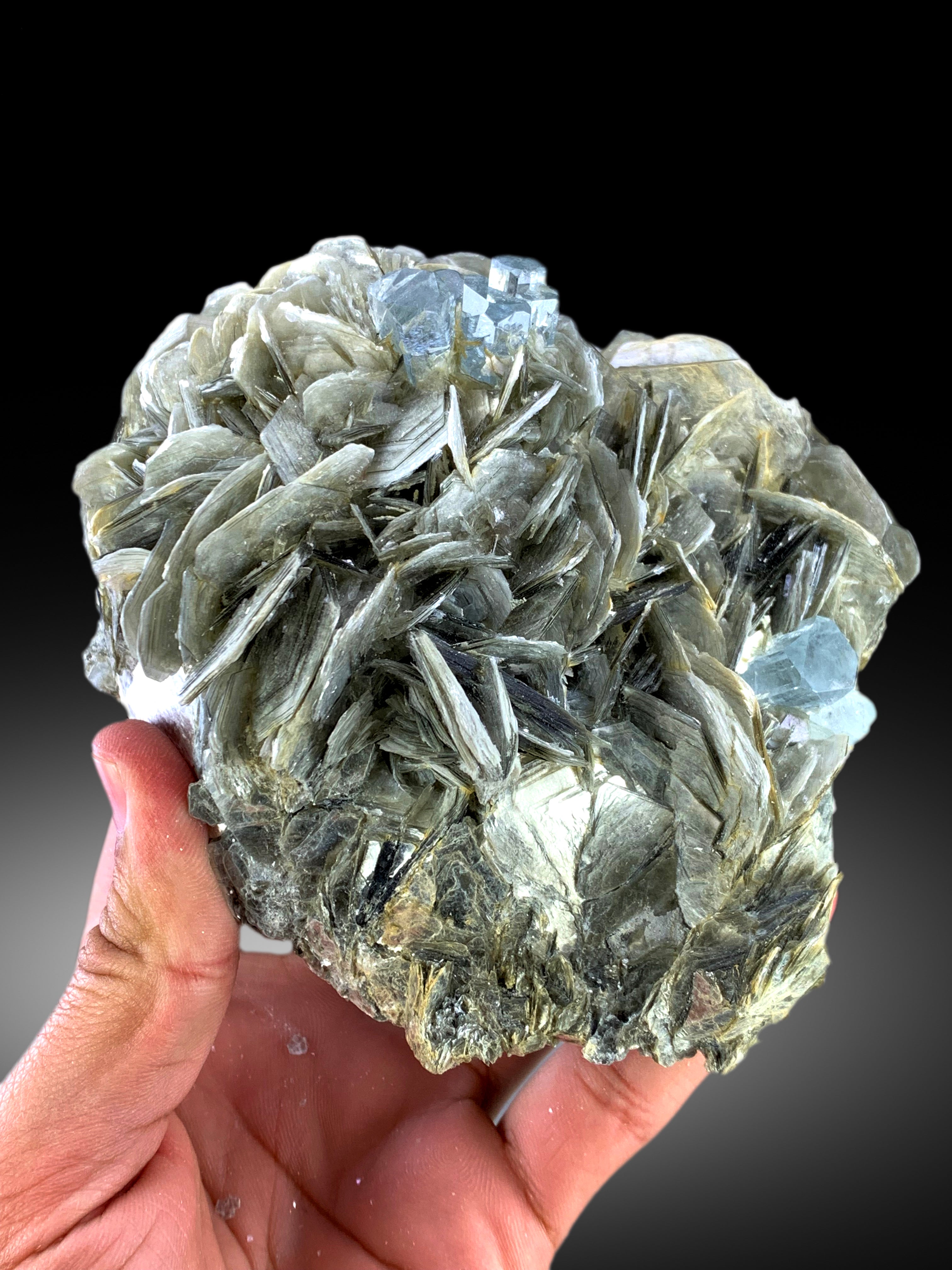 Natural Sky Blue Color Aquamarine Crystals with Muscovite Mica, Aquamarine Specimen, Aquamarine from Nagar Mine Skardu Pakistan - 1180 gram