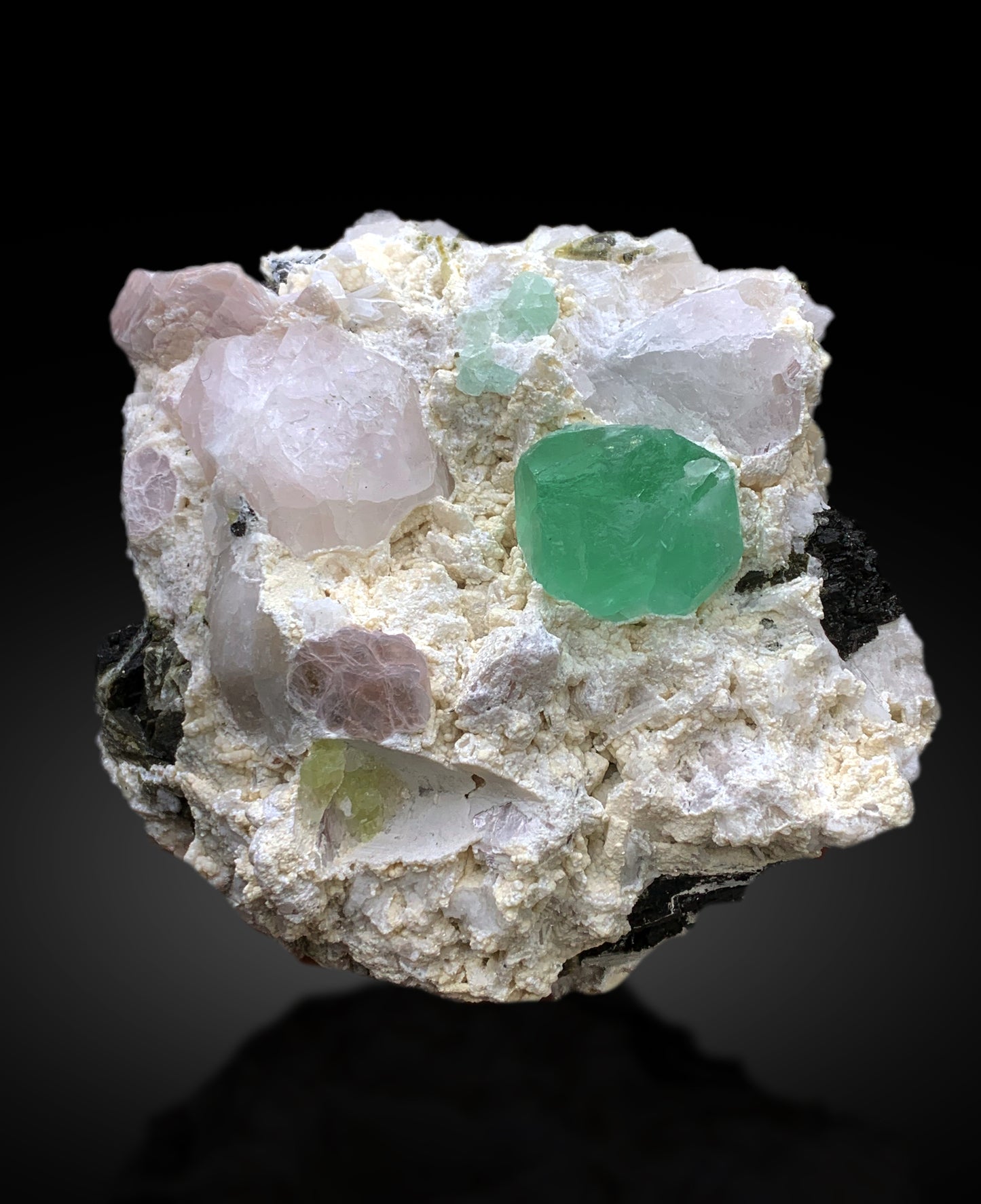 Green Fluorite with Pollucite and Lepidolite Mica Specimen from Pakistan - 1017 grams