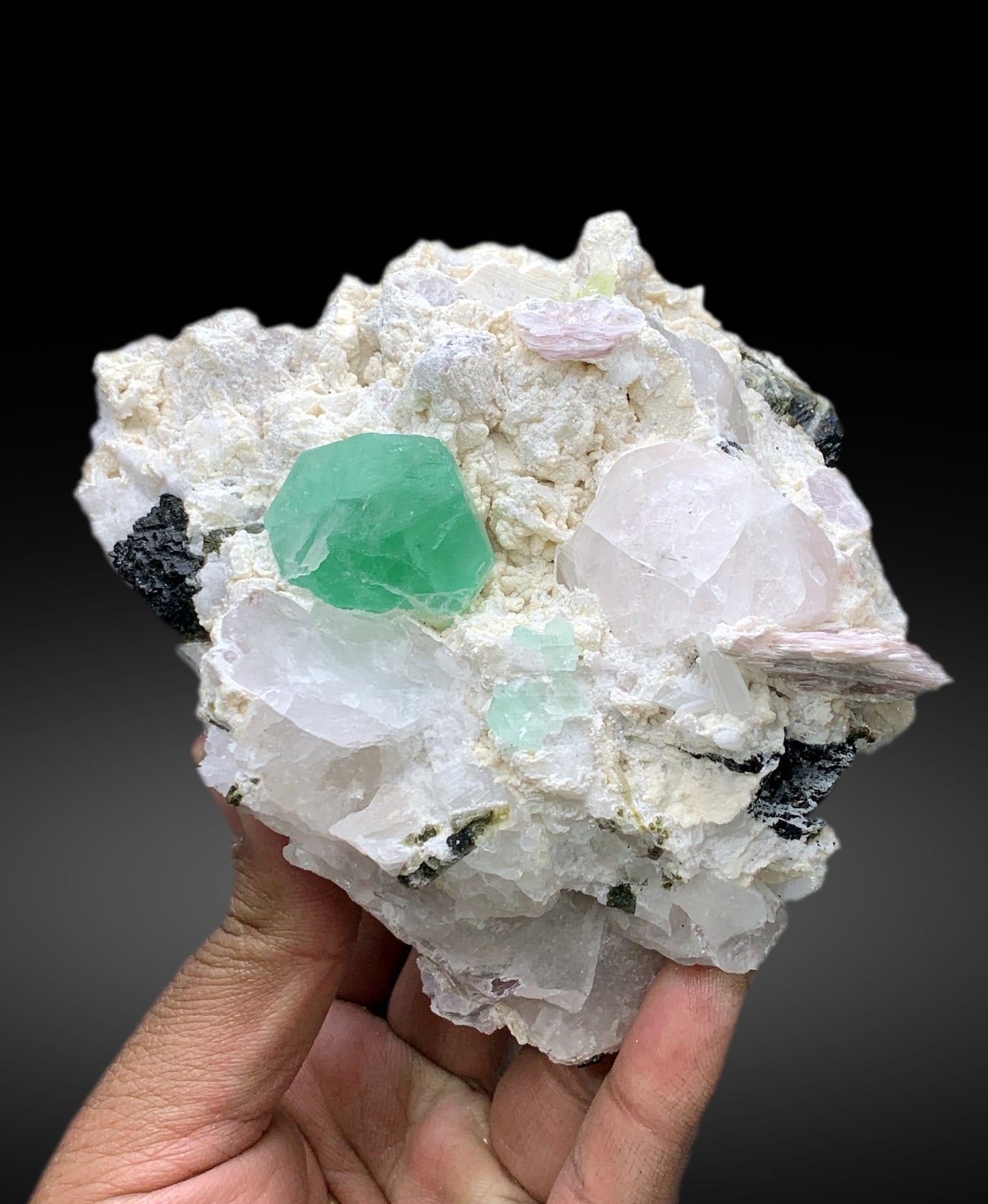 Green Fluorite with Pollucite and Lepidolite Mica Specimen from Pakistan - 1017 grams