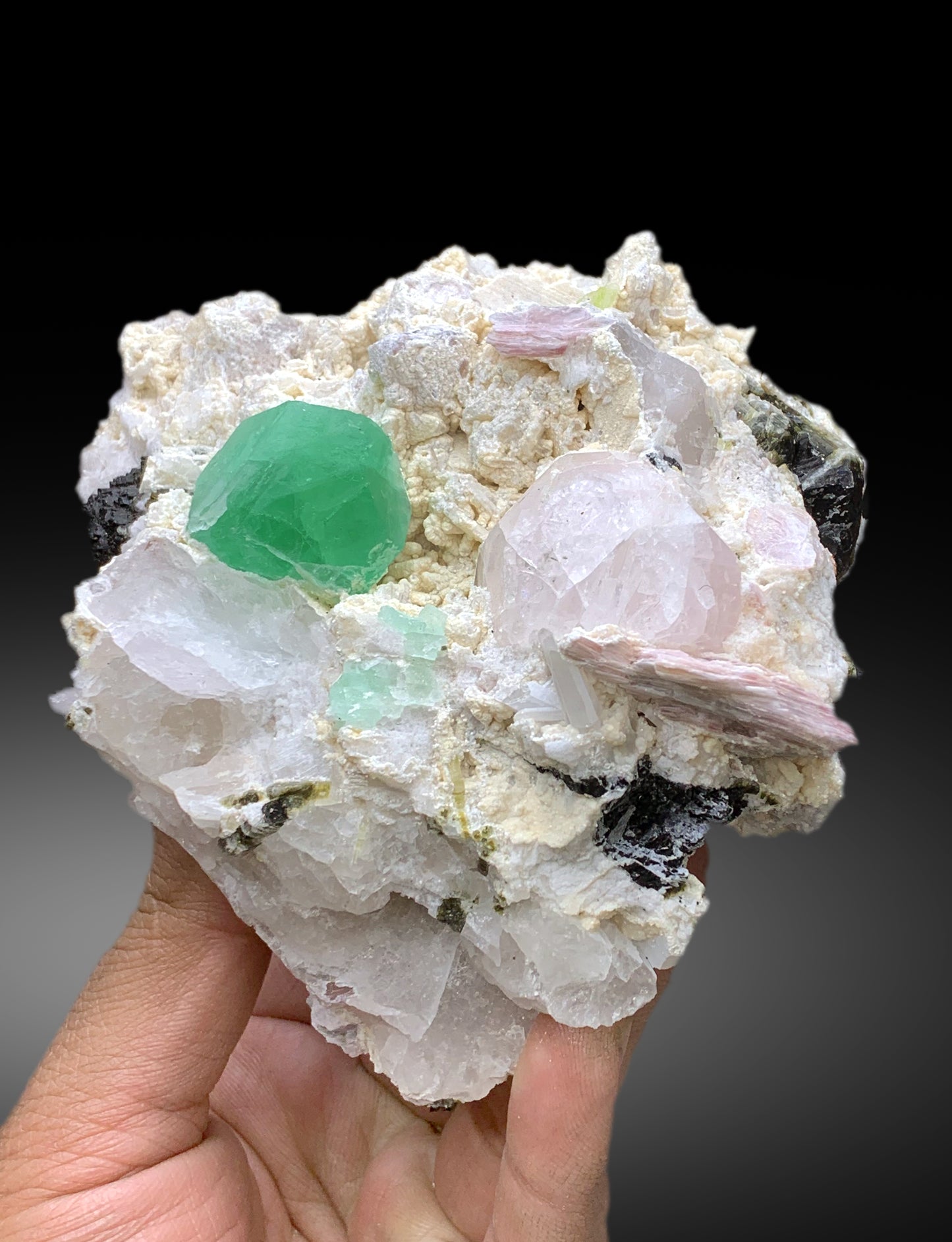 Green Fluorite with Pollucite and Lepidolite Mica Specimen from Pakistan - 1017 grams