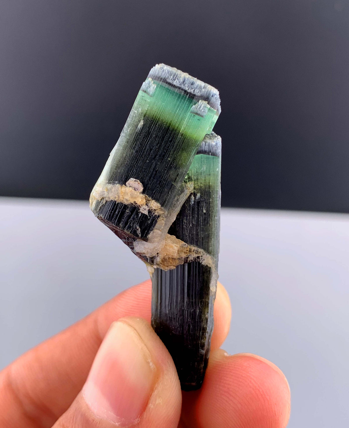 Green Cap Tourmaline Crystal with Albite from Pakistan - 13 Grams