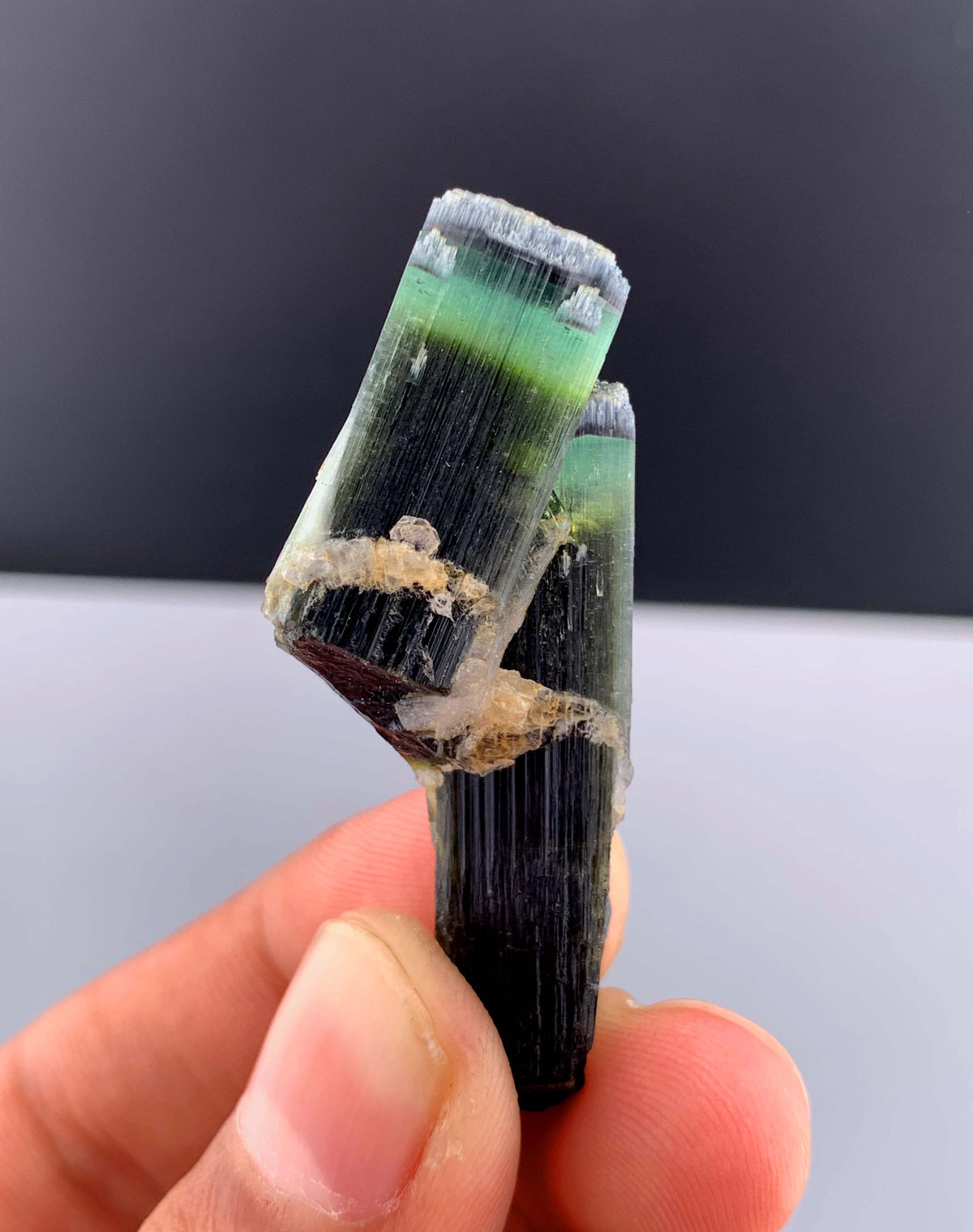 Green Cap Tourmaline Crystal with Albite from Pakistan - 13 Grams