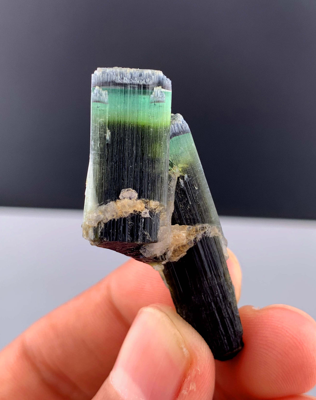 Green Cap Tourmaline Crystal with Albite from Pakistan - 13 Grams