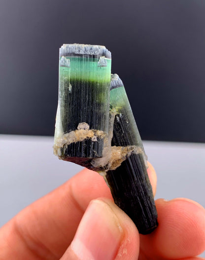 Green Cap Tourmaline Crystal with Albite from Pakistan - 13 Grams