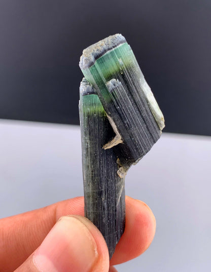 Green Cap Tourmaline Crystal with Albite from Pakistan - 13 Grams