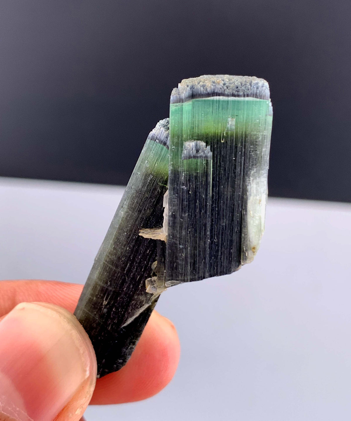 Green Cap Tourmaline Crystal with Albite from Pakistan - 13 Grams
