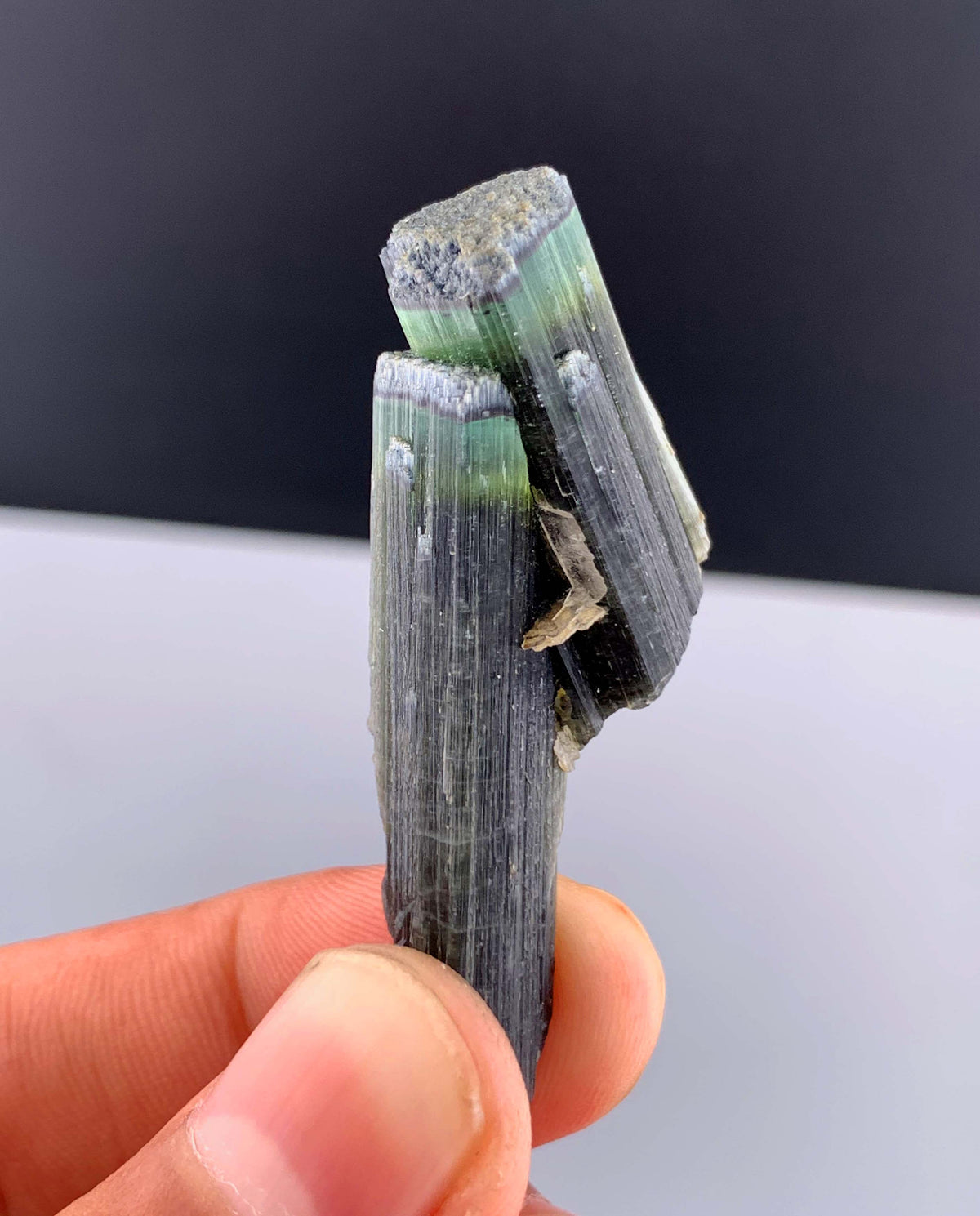 Green Cap Tourmaline Crystal with Albite from Pakistan - 13 Grams