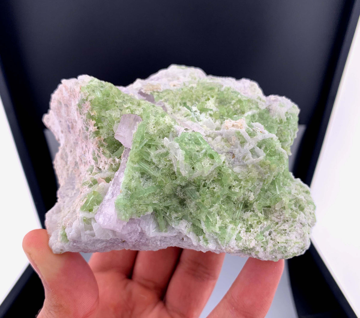 Pink Kunzite Crystal With Green Tourmaline on Matrix from Afghanistan - 495 Grams