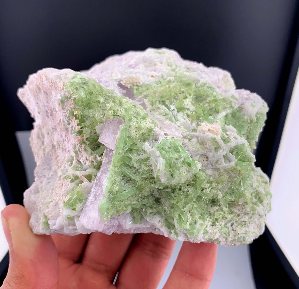 Pink Kunzite Crystal With Green Tourmaline on Matrix from Afghanistan - 495 Grams