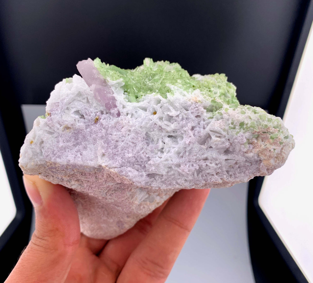 Pink Kunzite Crystal With Green Tourmaline on Matrix from Afghanistan - 495 Grams
