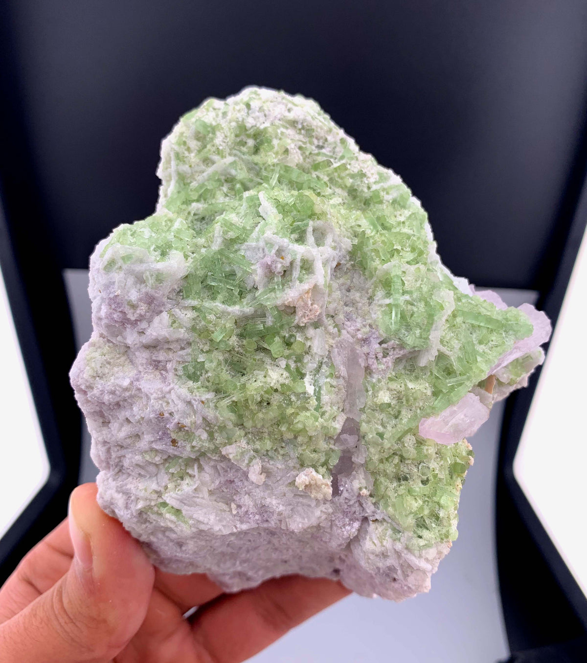 Pink Kunzite Crystal With Green Tourmaline on Matrix from Afghanistan - 495 Grams