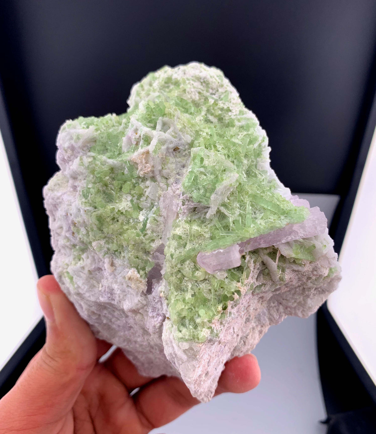 Pink Kunzite Crystal With Green Tourmaline on Matrix from Afghanistan - 495 Grams