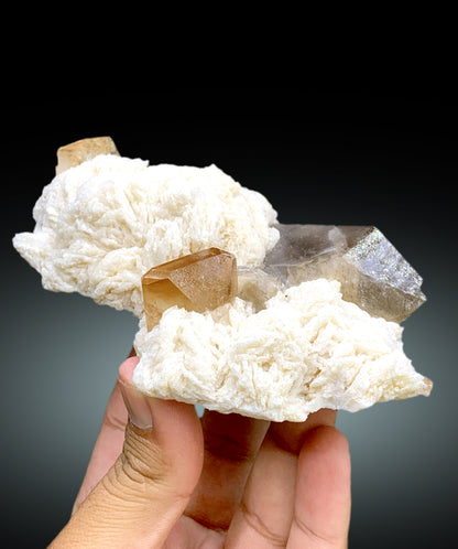 Rich Golden Color Topaz with Smoky Quartz and Cleavelandite Albite from Skardu Pakistan - 367 gram