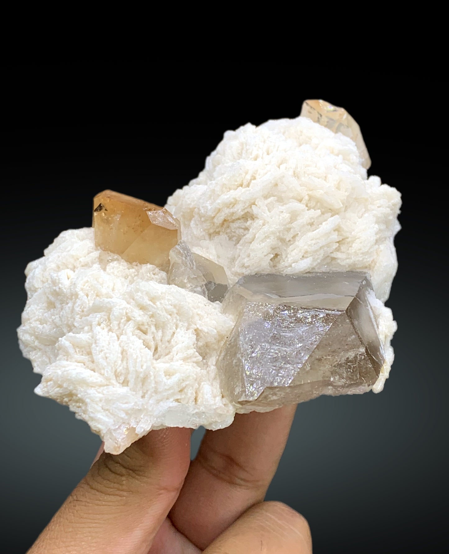 Rich Golden Color Topaz with Smoky Quartz and Cleavelandite Albite from Skardu Pakistan - 367 gram