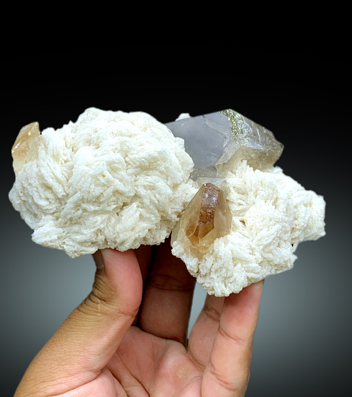 Rich Golden Color Topaz with Smoky Quartz and Cleavelandite Albite from Skardu Pakistan - 367 gram