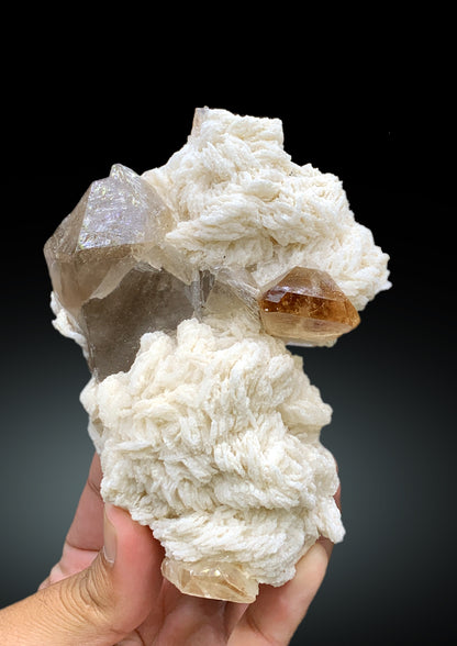 Rich Golden Color Topaz with Smoky Quartz and Cleavelandite Albite from Skardu Pakistan - 367 gram