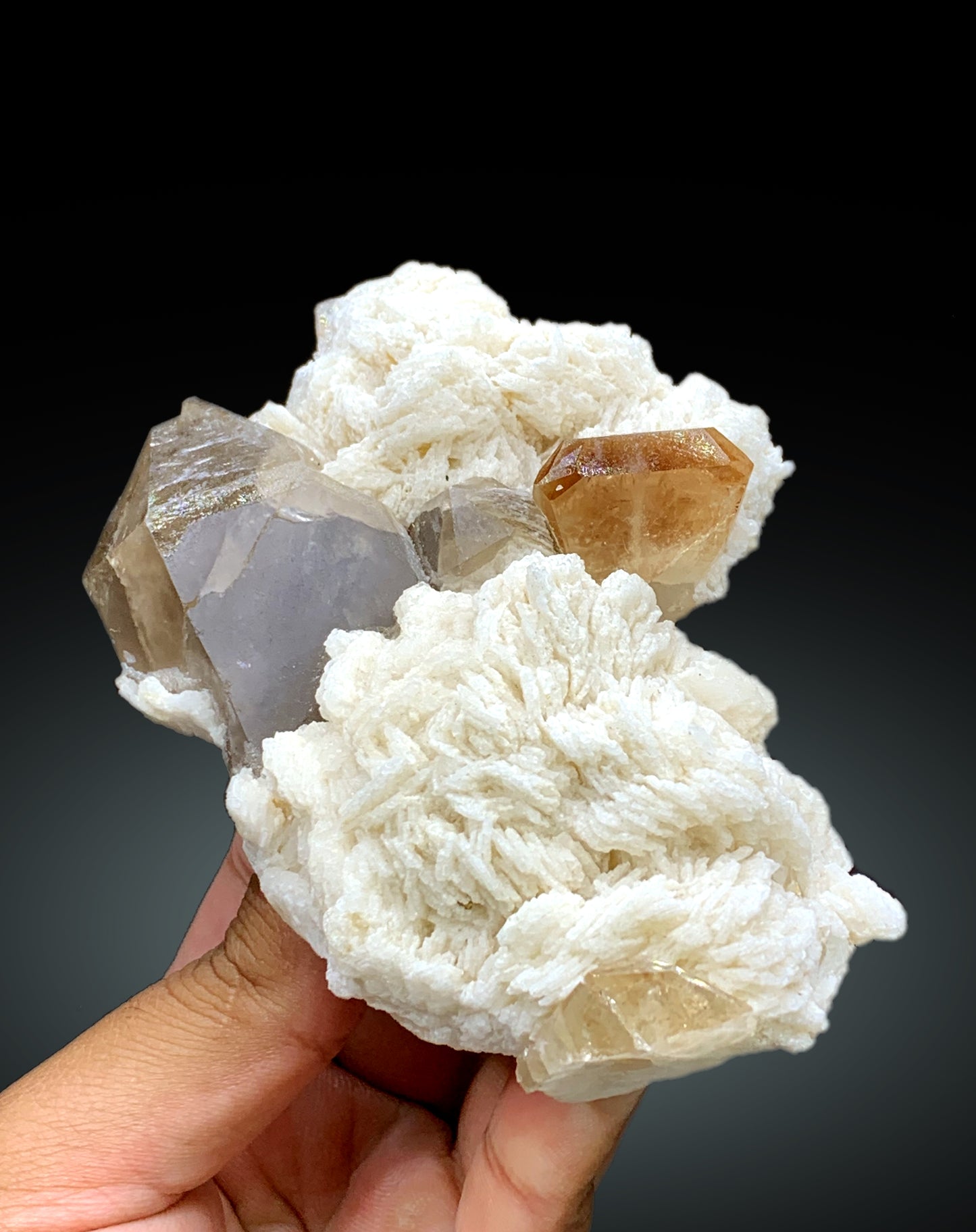 Rich Golden Color Topaz with Smoky Quartz and Cleavelandite Albite from Skardu Pakistan - 367 gram