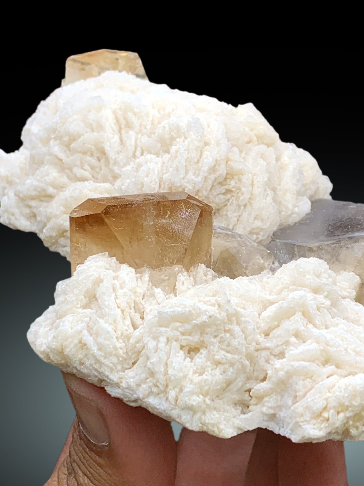 Rich Golden Color Topaz with Smoky Quartz and Cleavelandite Albite from Skardu Pakistan - 367 gram