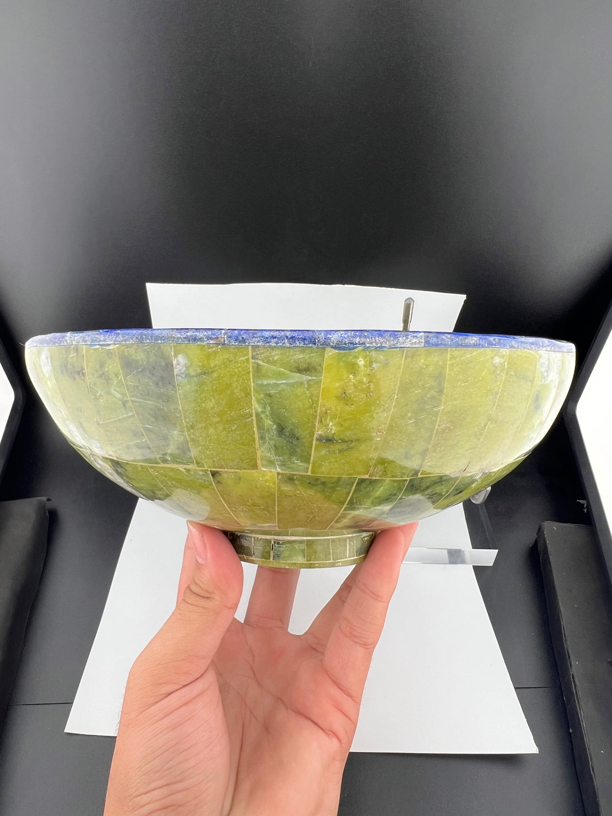 Polished Lapis Lazuli & Green Stone Bowl – 1147g, 194mm