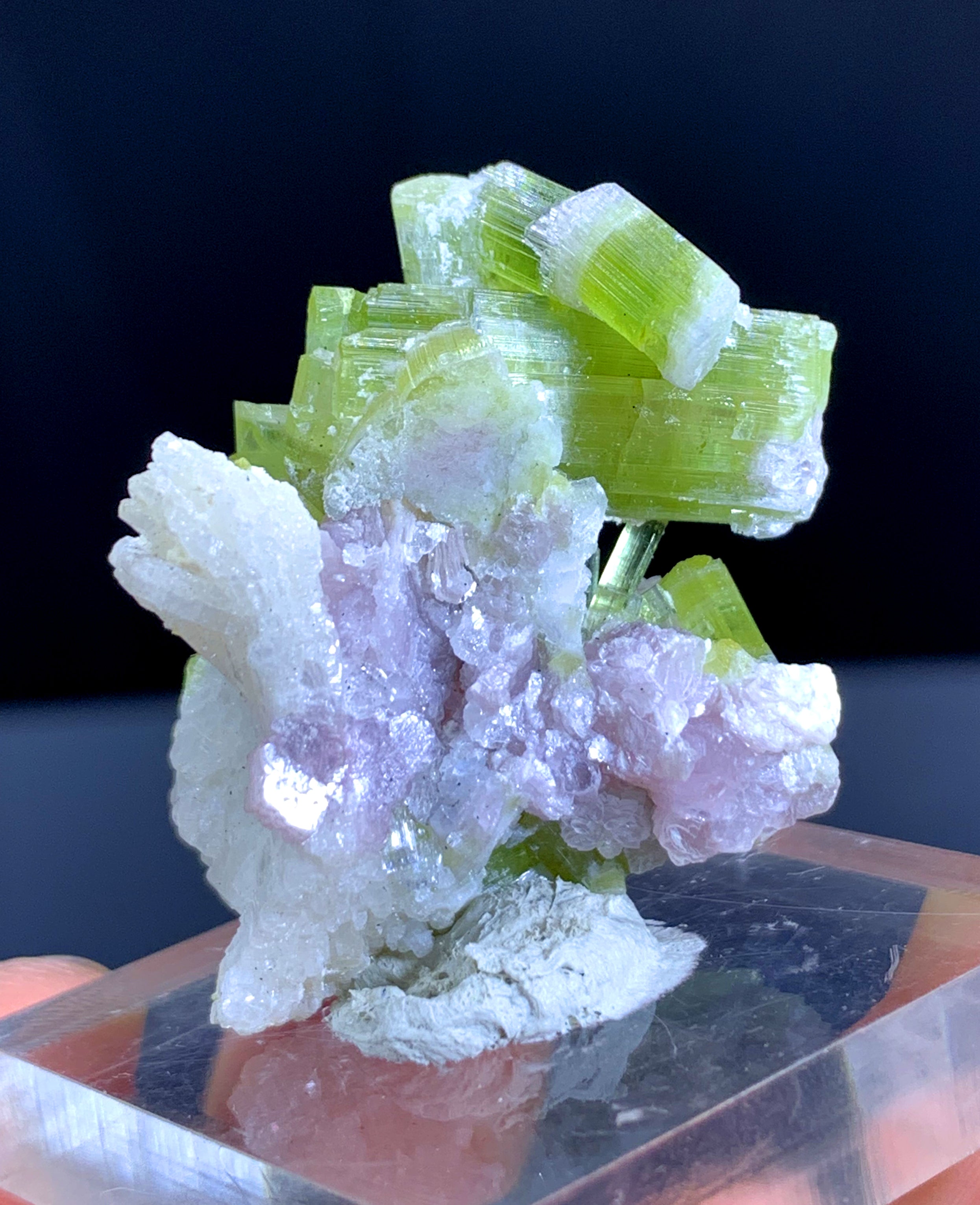Green Tourmaline Cluster on Lepidolite from Afghanistan - 84.45 carats