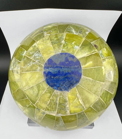 Polished Green Stone & Lapis Lazuli Bowl – 488g, 128mm