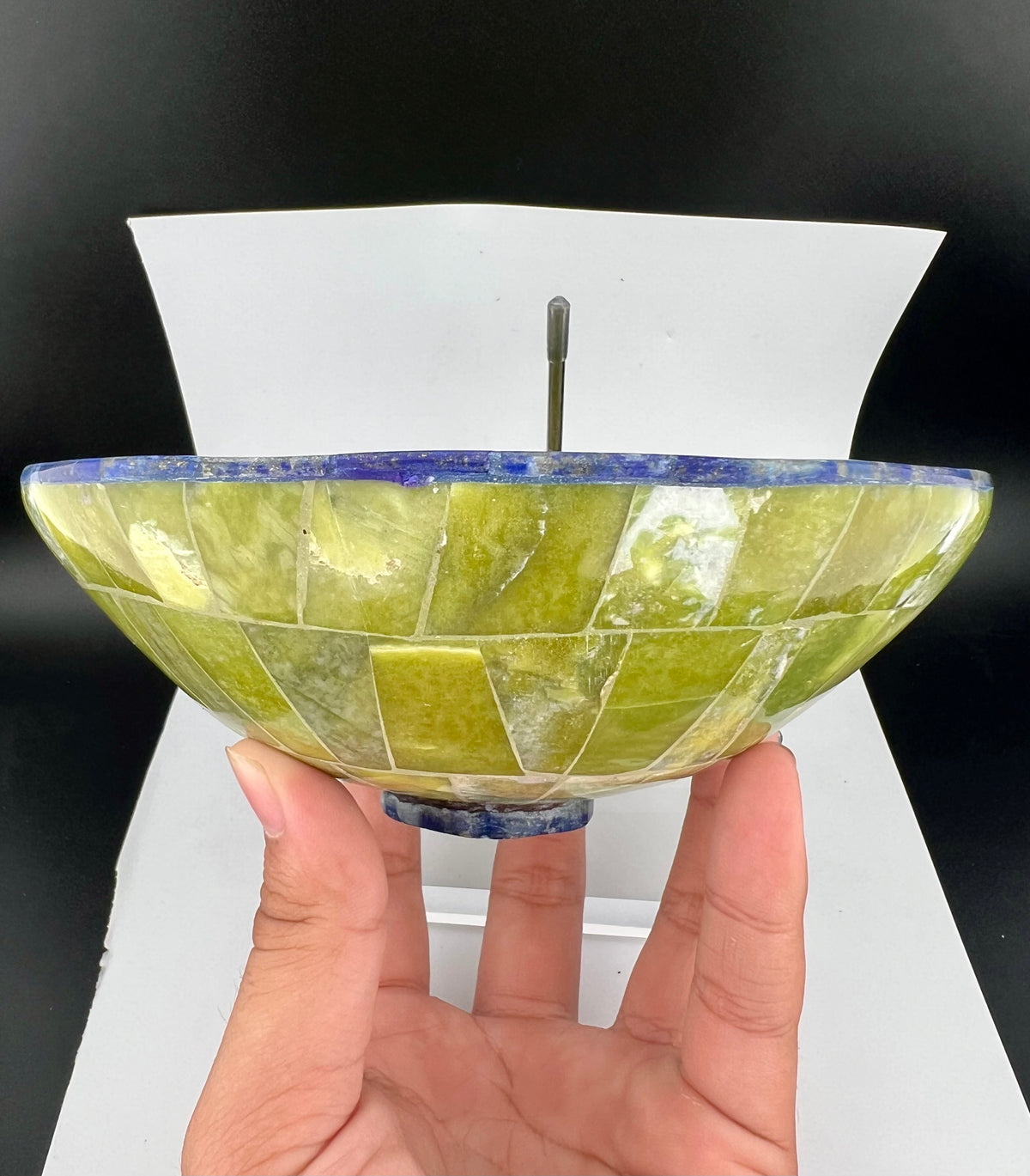 Polished Green Stone & Lapis Lazuli Bowl – 488g, 128mm