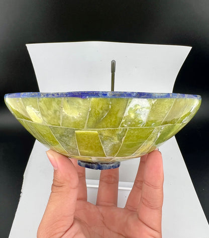 Polished Green Stone & Lapis Lazuli Bowl – 488g, 128mm