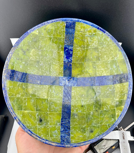 Polished Green Stone & Lapis Lazuli Bowl – 647g, 155mm