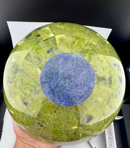 Polished Green Stone & Lapis Lazuli Bowl – 647g, 155mm